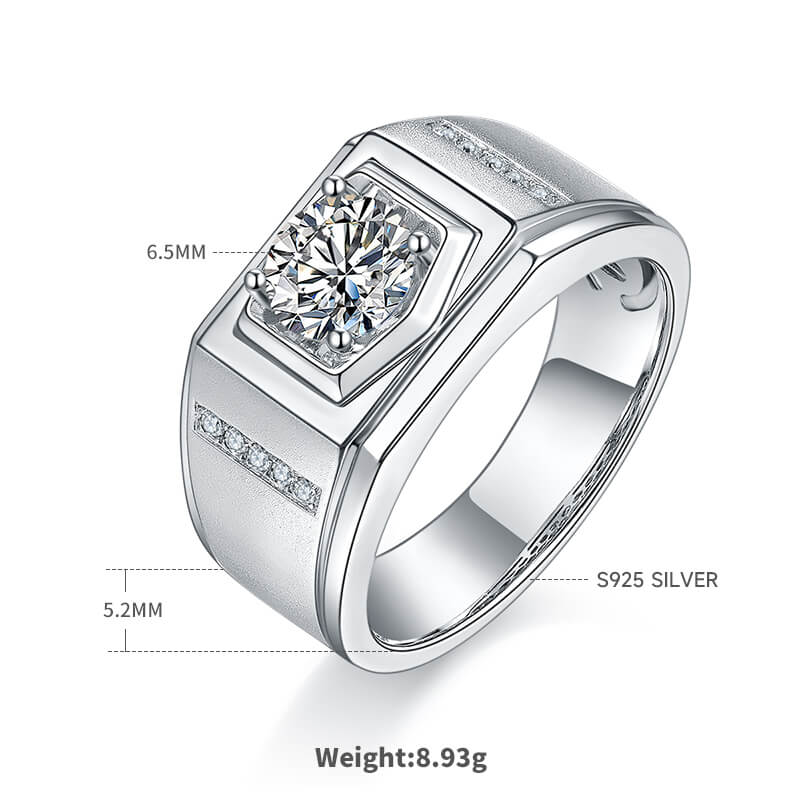 925 Silver Moissanite Men's Engagement Ring 1ct -JM0021