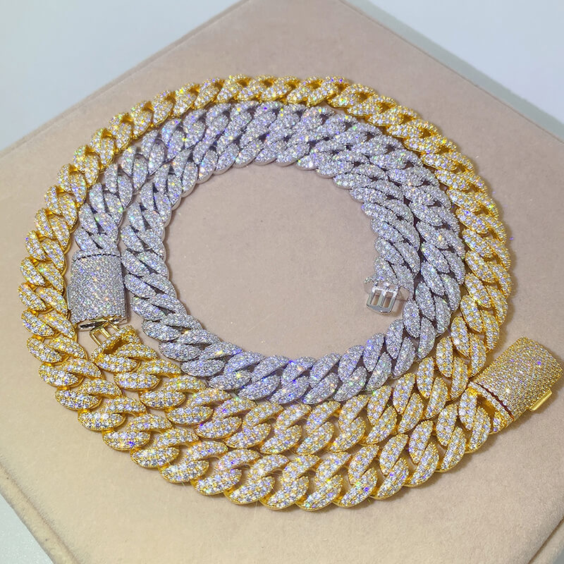 12mm Moissanite Cuban Link Necklace with full diamonds