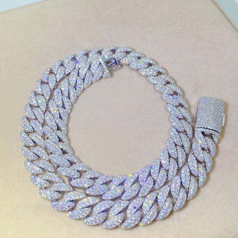 12mm Moissanite Cuban Link Necklace with full diamonds
