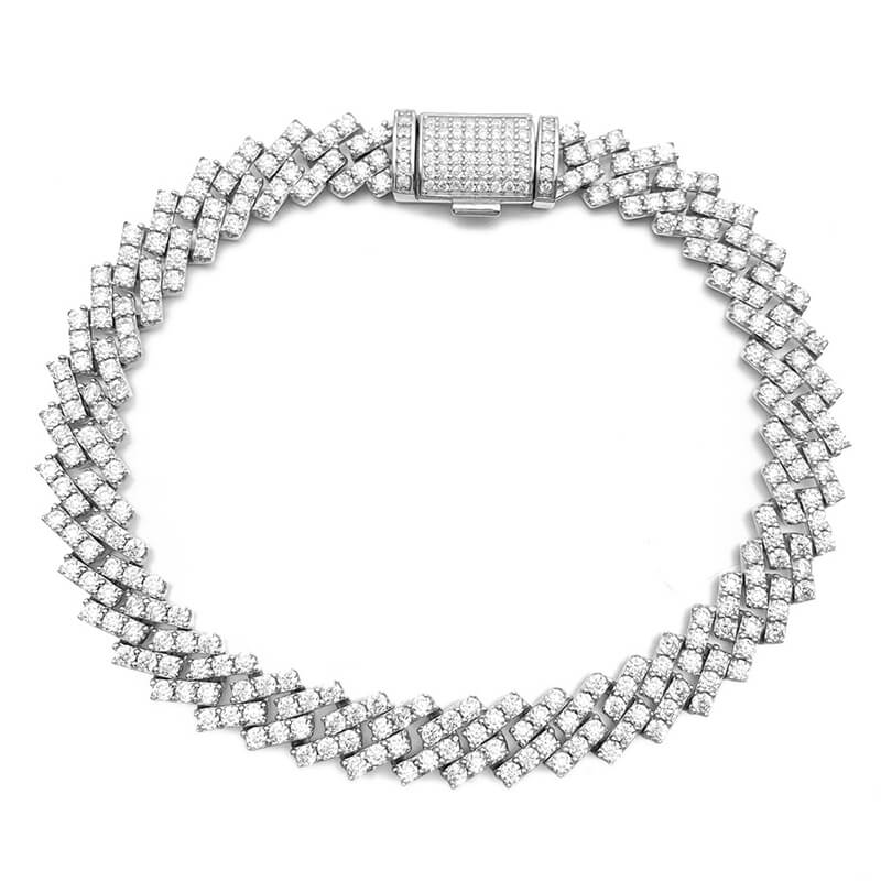 13mm Moissanite Jewellery Cuban Bracelet One Row 3 Stones