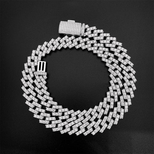 13mm 925 Silver Moissanite Iced Out 925 Silver Cuban Necklace