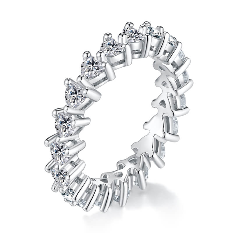 2.0ct Heart Cut Full Eternity Ring 925 Silver Moissanite Ring