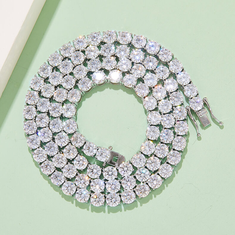 3mm 4mm 5mm round cut bull head moissanite tennis necklace