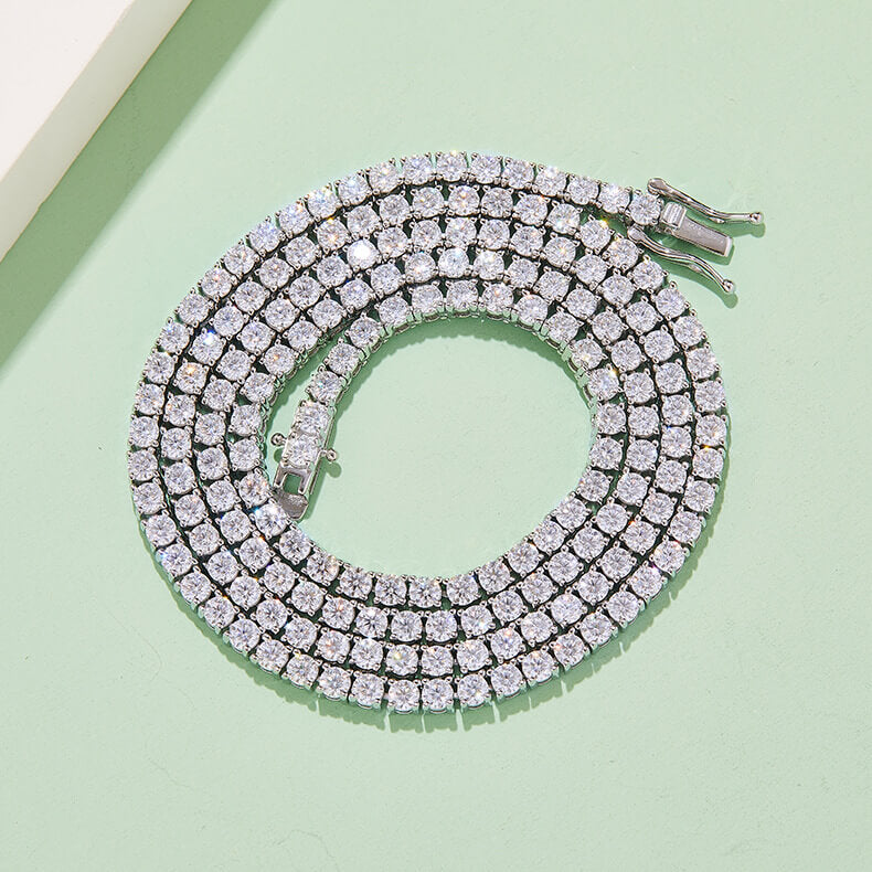 3mm 4mm 5mm round cut bull head moissanite tennis necklace