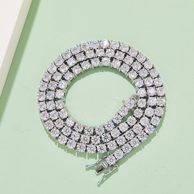 3mm 4mm 5mm round cut bull head moissanite tennis necklace