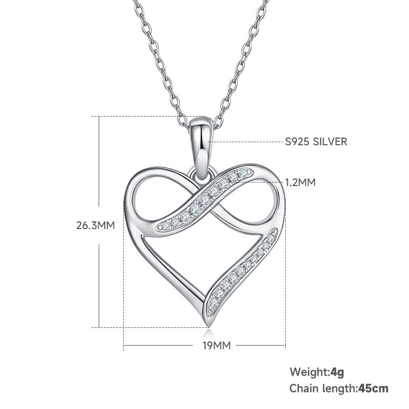 45cm 925 Silver Chain PaVe Setting 0.1CT Tiny Moissanite Pendant Heart Shape Necklace