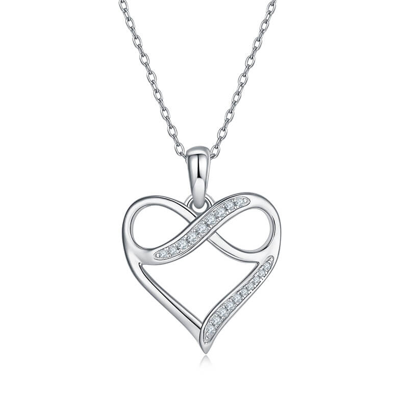 45cm 925 Silver Chain PaVe Setting 0.1CT Tiny Moissanite Pendant Heart Shape Necklace