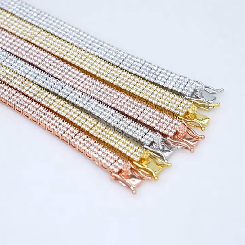 sterling silver moissanite cuban bracelet 4rows tinny diamonds