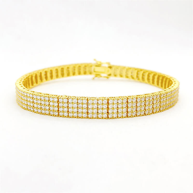 sterling silver moissanite cuban bracelet 4rows tinny diamonds