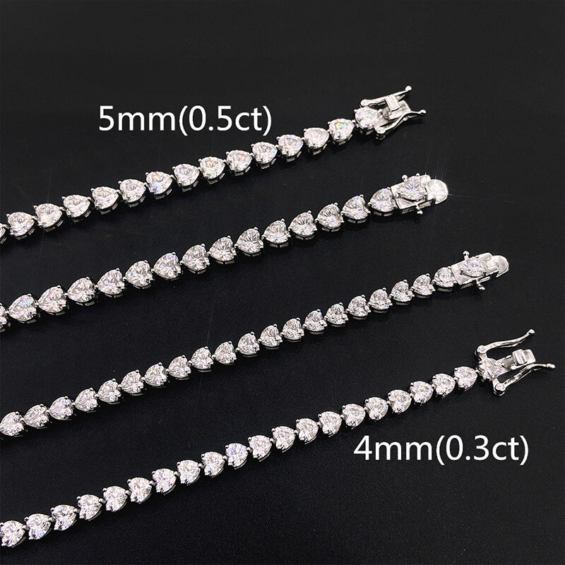 4mm 5mm Heart Cut Moisanite Tennis Chain bracelets