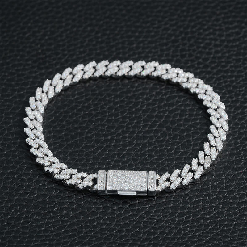 6mm moissanite cuban bracelet 1row 3 stones