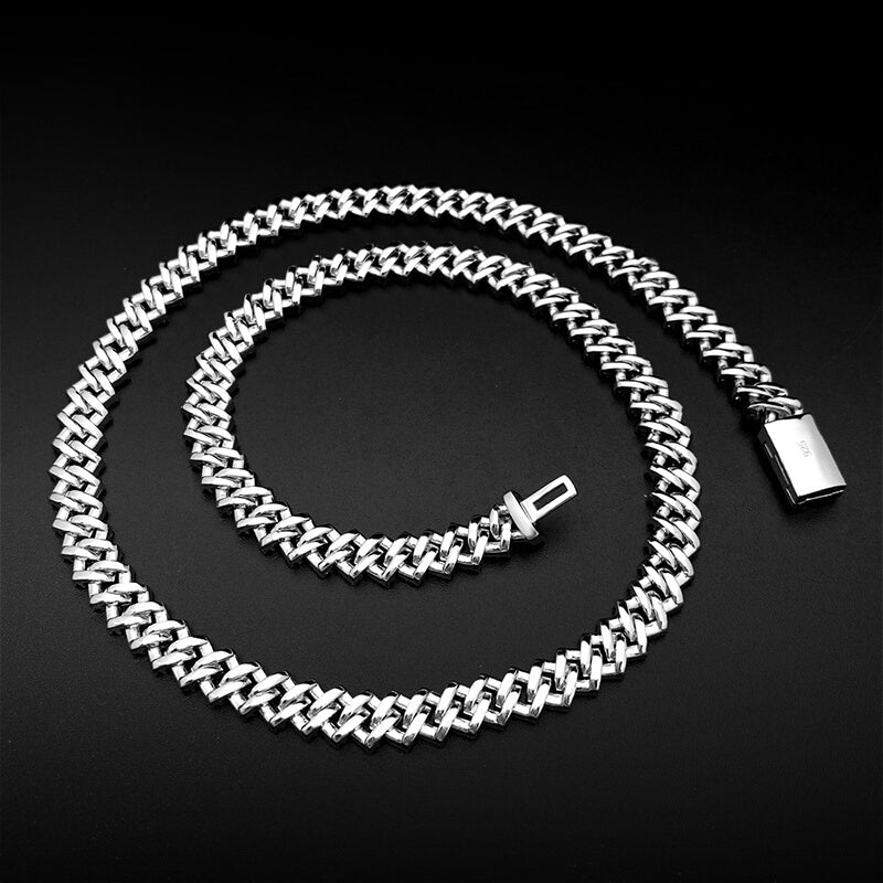 8mm 925 Silver Moissanite Cuban Necklace 1row 3 stones