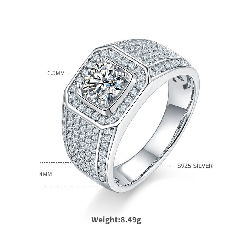 925 Silver Moissanite Men Wedding Ring With Tiny Diamonds 1ct 2ct 3ct -JM0012