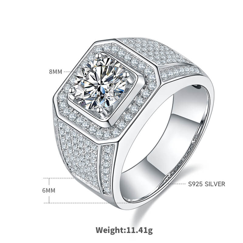 925 Silver Moissanite Men Wedding Ring With Tiny Diamonds 1ct 2ct 3ct -JM0012