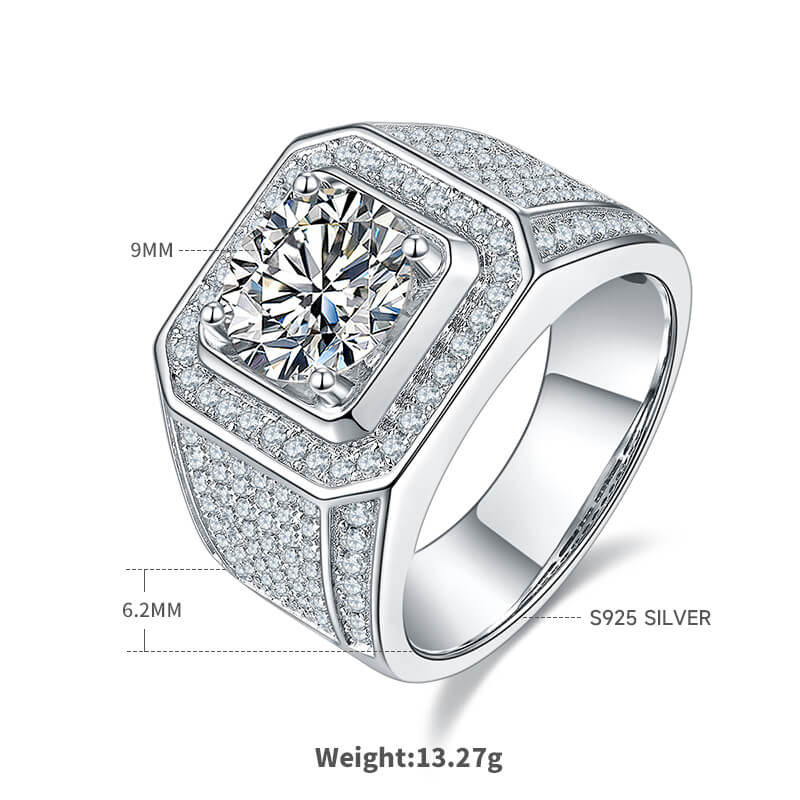 925 Silver Moissanite Men Wedding Ring With Tiny Diamonds 1ct 2ct 3ct -JM0012