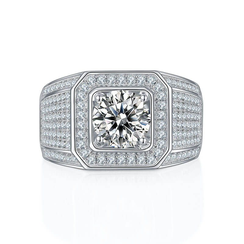 925 Silver Moissanite Men Wedding Ring With Tiny Diamonds 1ct 2ct 3ct -JM0012