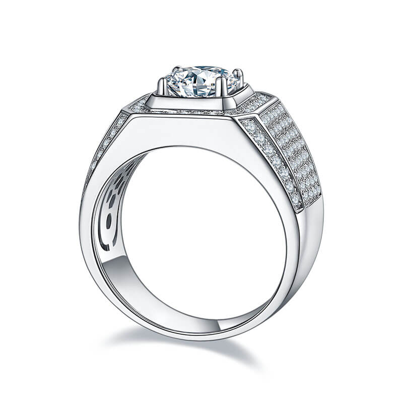 925 Silver Moissanite Men Wedding Ring With Tiny Diamonds 1ct 2ct 3ct -JM0012