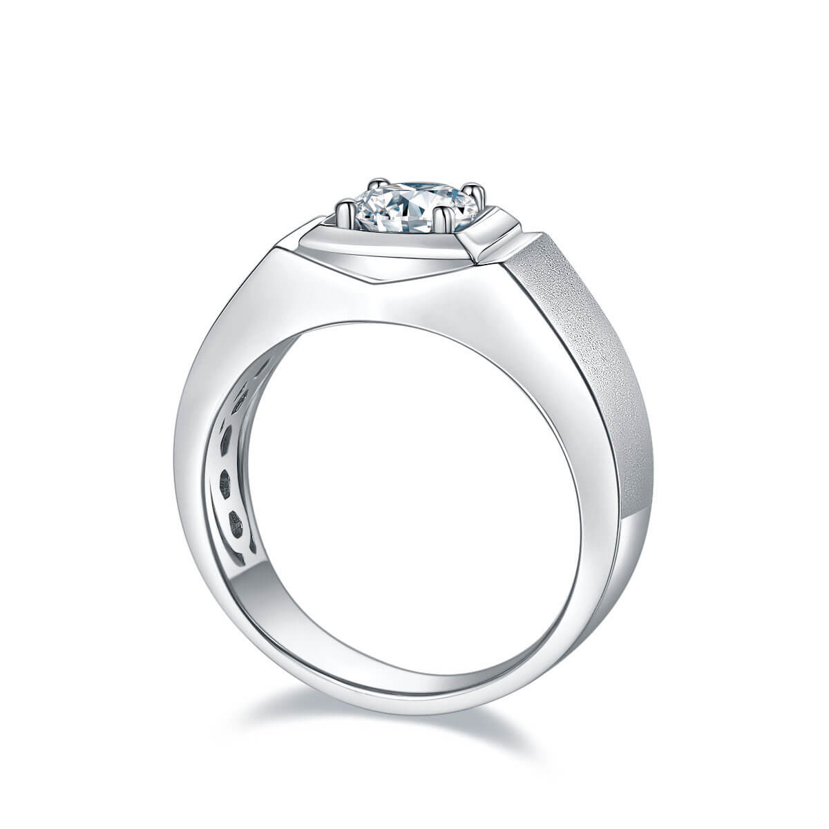 925 Silver Moissanite Men's Wedding Ring Frosted Surface -JM0017