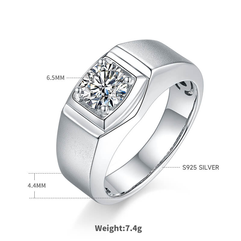 925 Silver Moissanite Men's Wedding Ring Frosted Surface -JM0017