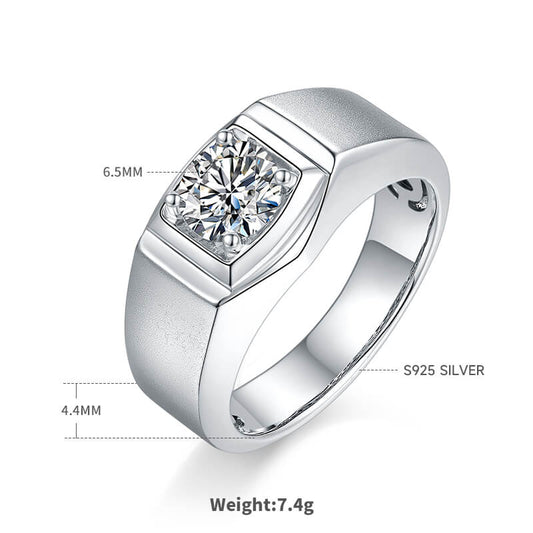 925 Silver Moissanite Men's Wedding Ring Frosted Surface -JM0017