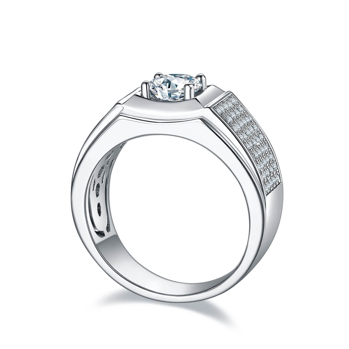 925 Silver VVS Moissanite Men Wedding Ring 1ct with Tiny Diamonds -JM0014