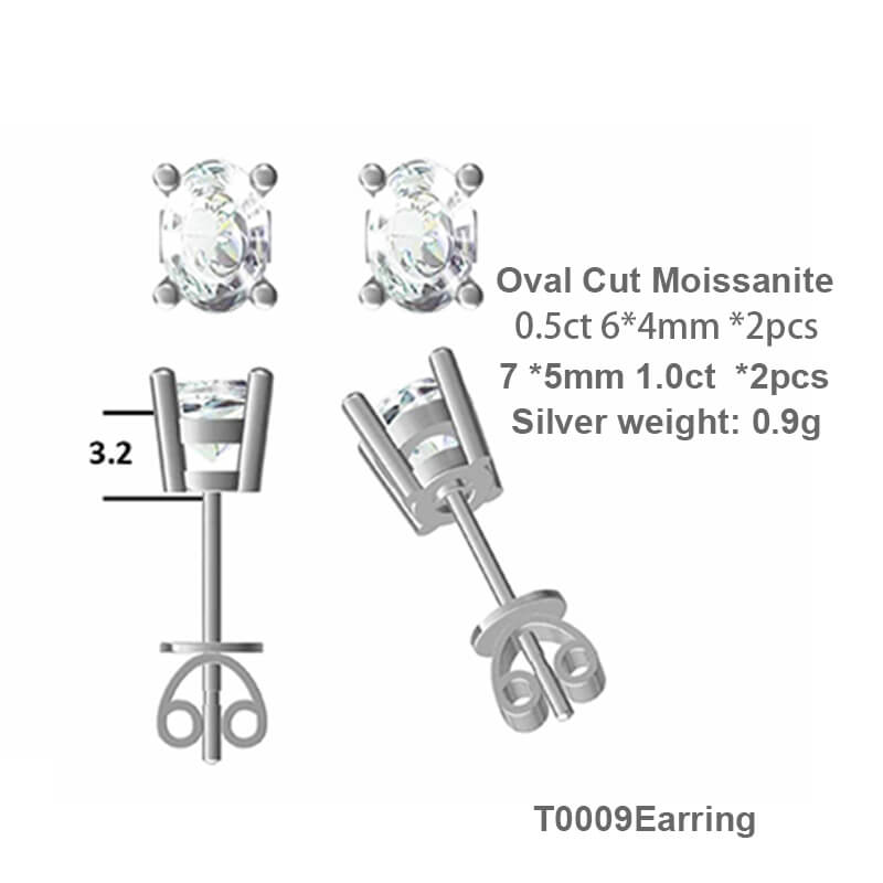 Classic Egg Shape Oval Cut Moissanite Stud Earring