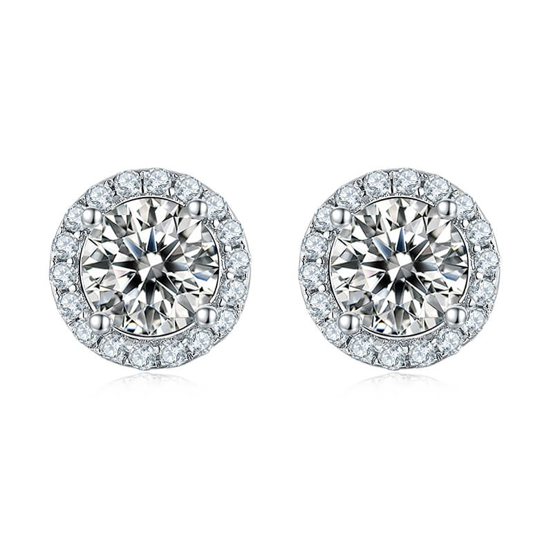 Classic Round Moissanite Stud Earring with Tiny Diamond Around