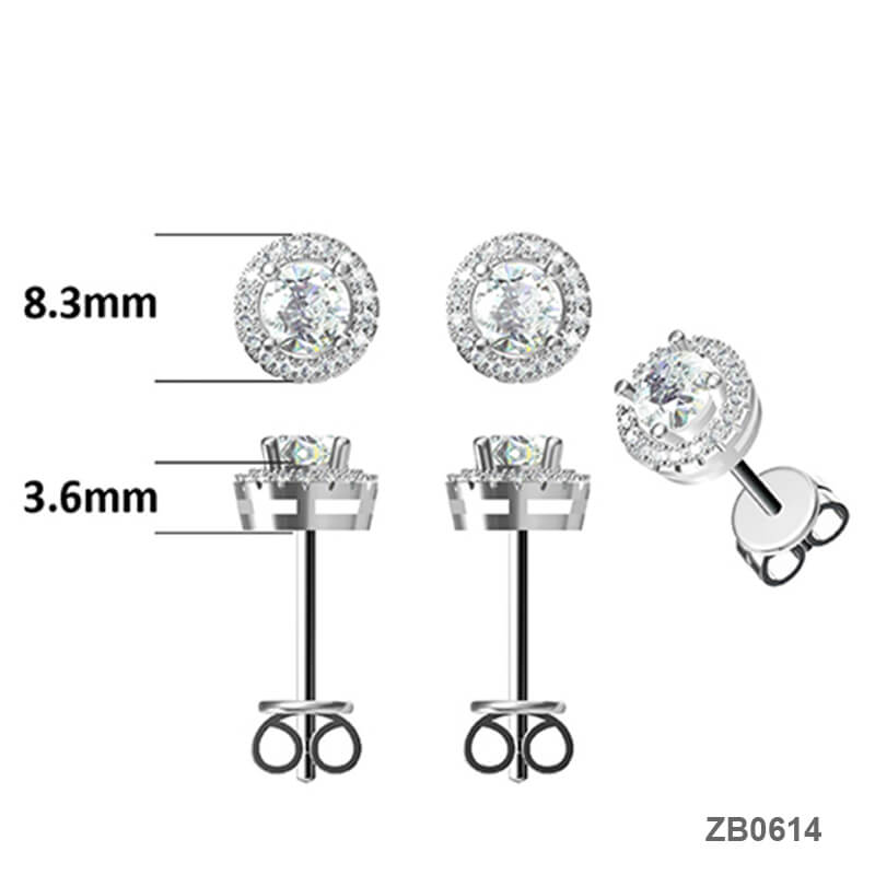 Round Shape Moissanite Stud Earring with Tiny Diamond Around