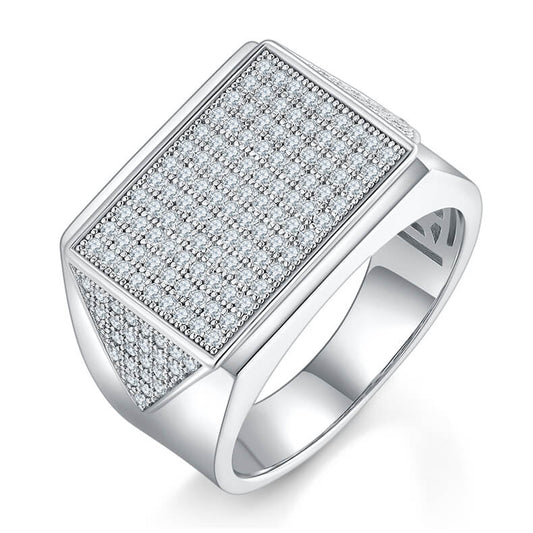 Luxury 925 Silver Moissanite Men Ring Flat Rectangle Design 0.95ct -JM0009