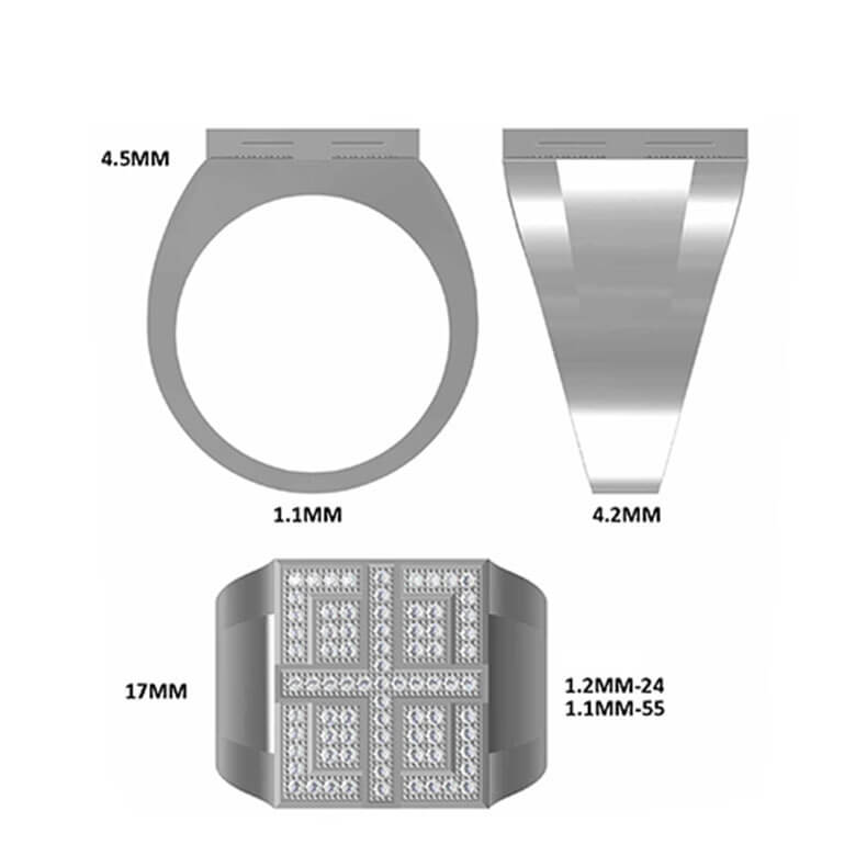 Luxury 925 Silver Moissanite Men Ring Flat Square with Raised Cross Design 0.53ct -JM0010