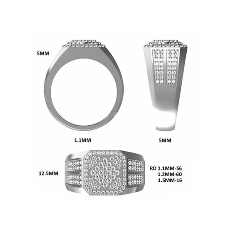 Luxury 925 Silver Moissanite Men Ring Square Design 1ct -JM0006