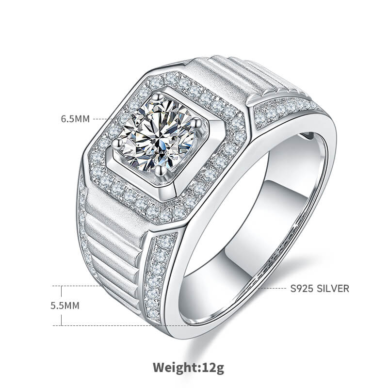 Luxury 925 Silver Moissanite Men's Engagement Ring 1ct -JM0024