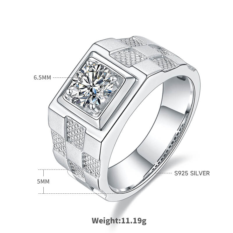Luxury 925 Silver Moissanite Men's Engagement Ring 1ct -JM0025