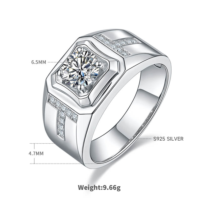 Luxury 925 Silver Moissanite Men's Engagement Ring 1ct -JM0026