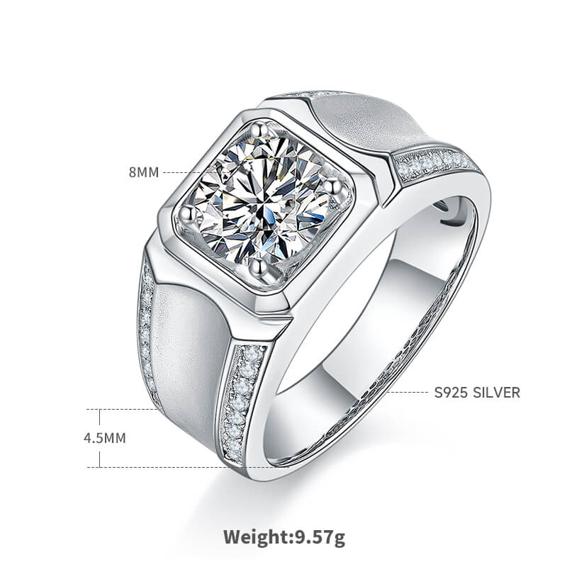 Luxury 925 Silver Moissanite Men Ring 1ct 2ct 3ct -JM0011