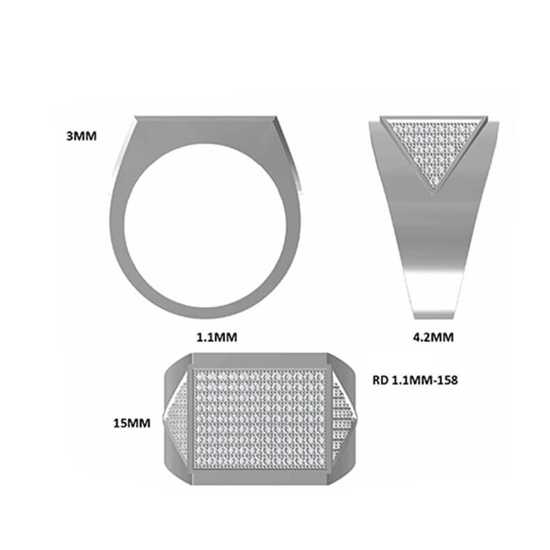 Luxury 925 Silver Moissanite Men Ring Flat Rectangle Design 0.95ct -JM0009