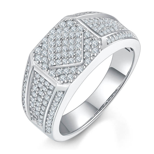 Luxury 925 Silver Moissanite Men Ring Square Stage Design 0.94ct -JM0008