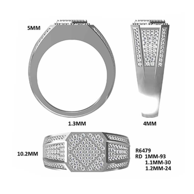 Luxury 925 Silver Moissanite Men Ring Square Stage Design 0.94ct -JM0008