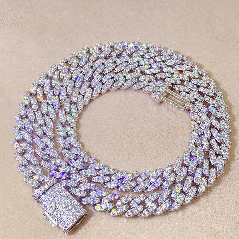 Men's 8mm Moissanite Diamond Chain Silver Necklace