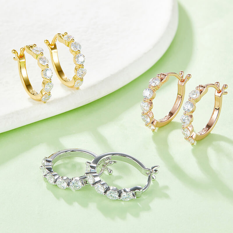 Moissanite diamond huggie earrings