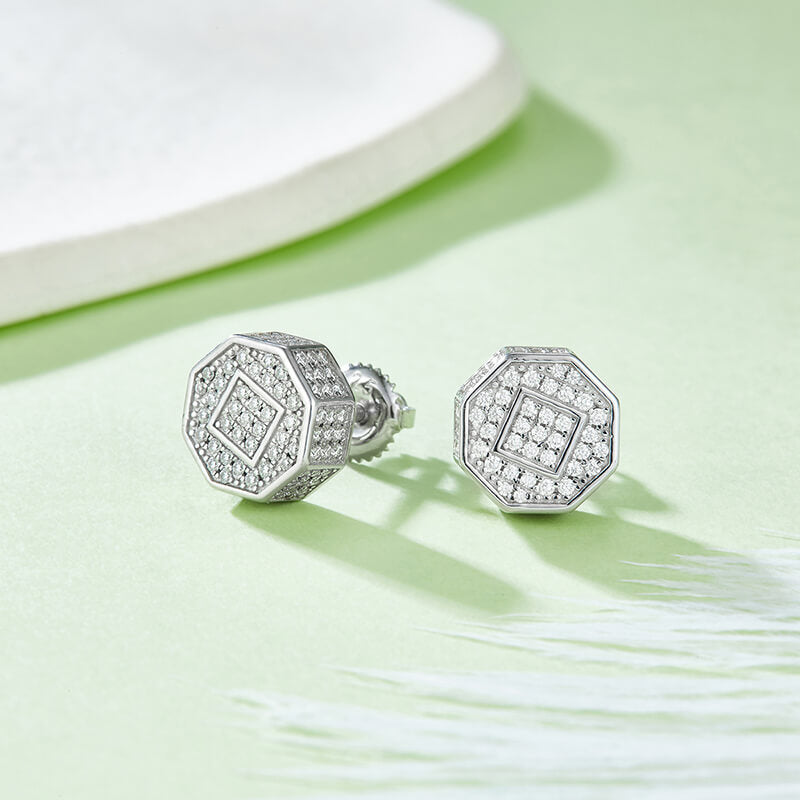 Octagonal Prism Shape Moissanite Stud Earring