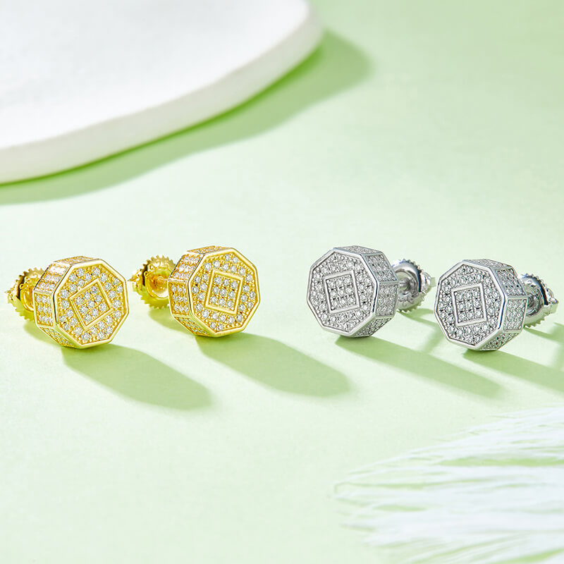Octagonal Prism Shape Moissanite Stud Earring