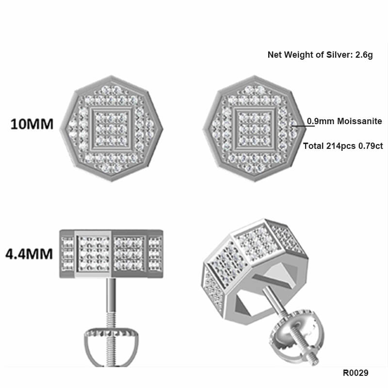Octagonal Prism Shape Moissanite Stud Earring