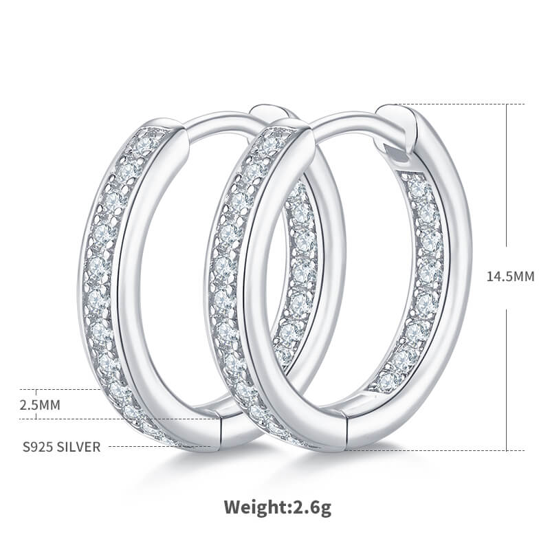 One Row Tiny Moissanite Diamonds Silver Hoop Earring 0.32ct