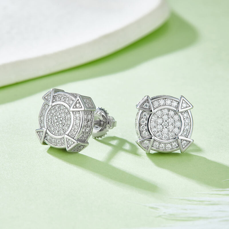 Round Shape 4 Columns Design Moissanite Stud Earring