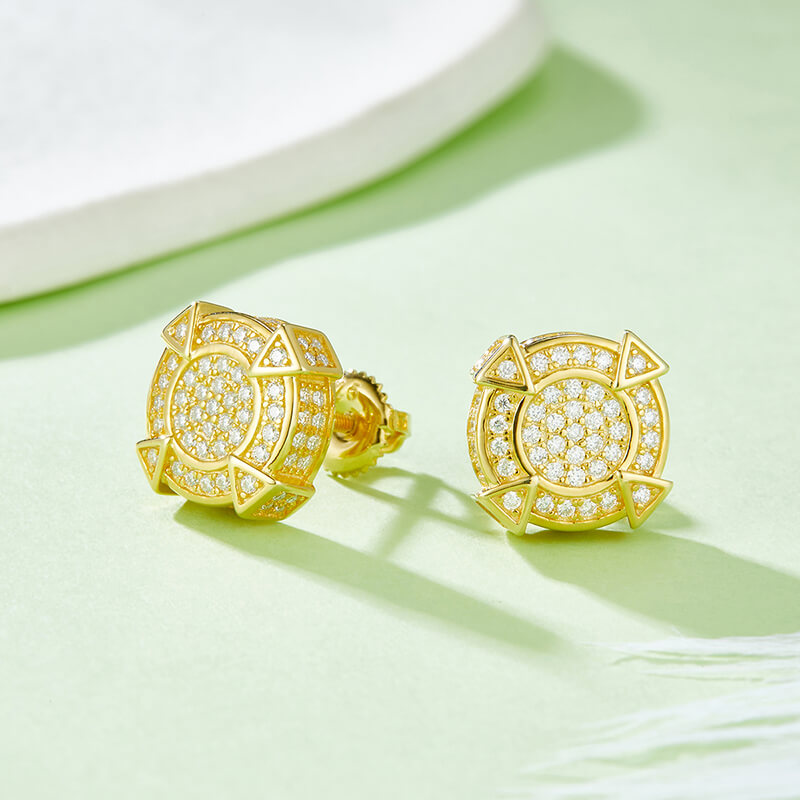 Round Shape 4 Columns Design Moissanite Stud Earring