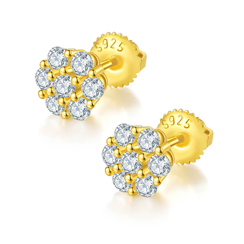 Round Shape Wintersweet Design Moissanite Stud Earring