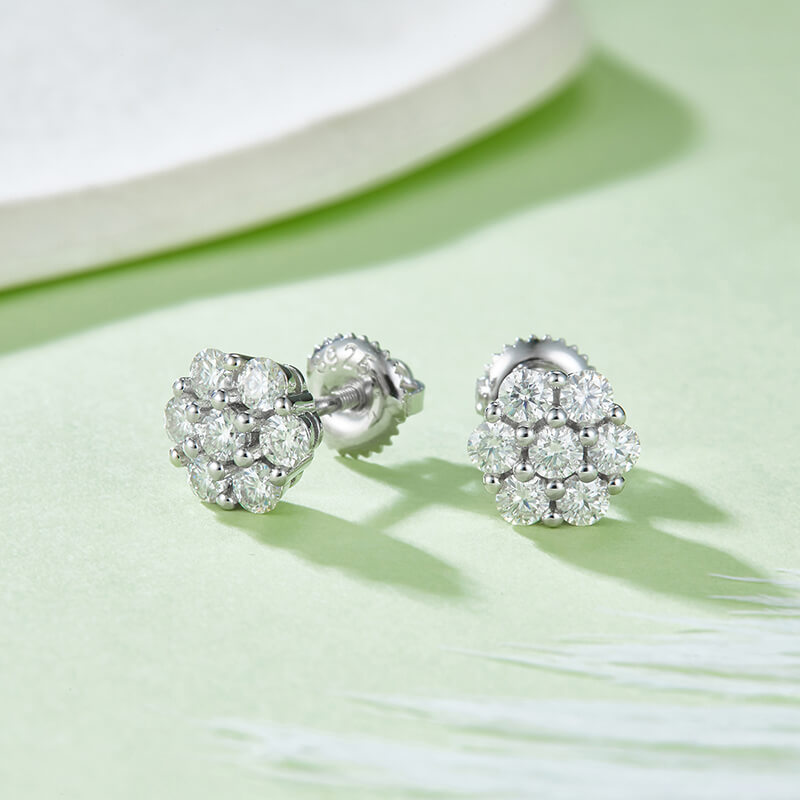Round Shape Wintersweet Design Moissanite Stud Earring