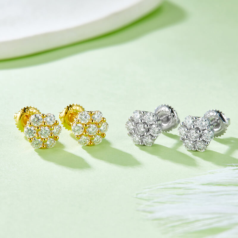 Round Shape Wintersweet Design Moissanite Stud Earring