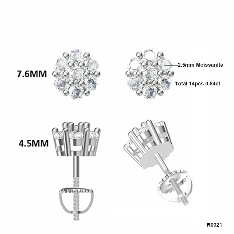 Round Shape Wintersweet Design Moissanite Stud Earring